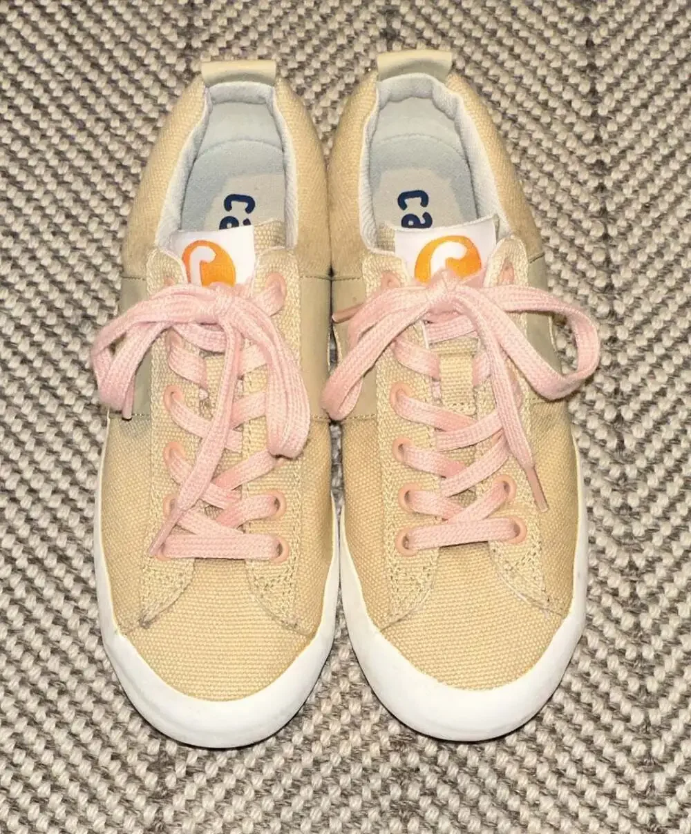 Camper Imar Women's Beige Canvas Sneakers with Pink Laces